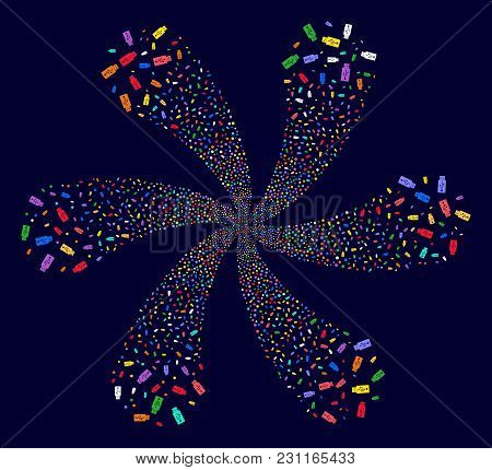 Multicolored Usb Flash Drive Exploding Flower Cluster On A Dark Background. Hypnotic Vector Burst Or