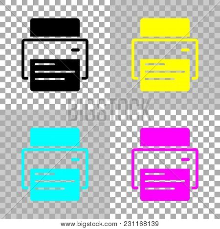 Printer And Paper. Colored Set Of Cmyk Icons On Transparent Background