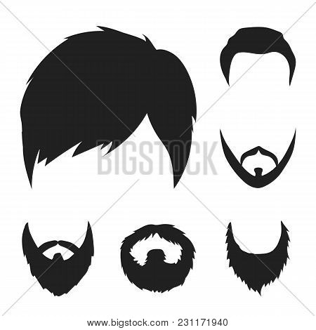 Mustache And Beard, Hairstyles Black Icons In Set Collection For Design. Stylish Haircut Vector Symb