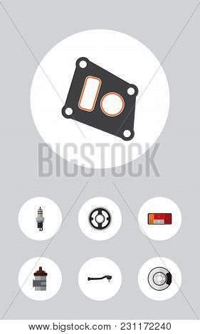 Icon Flat Auto Set Of Packing, Taillight, Spherical Joint And Other Vector Objects. Also Includes Co