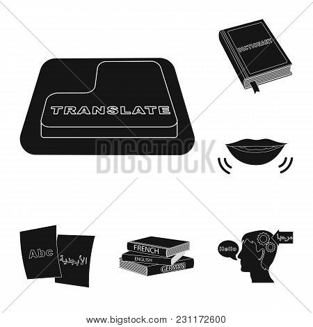 Translator And Linguist Black Icons In Set Collection For Design. Interpreter Vector Symbol Stock  I