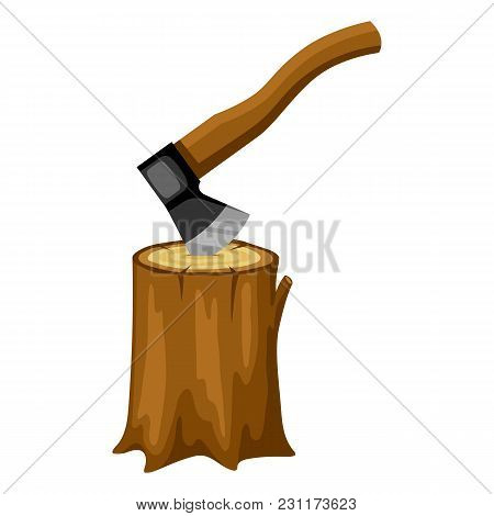Axe And Wood Stump. Illustration For Forestry And Lumber Industry.