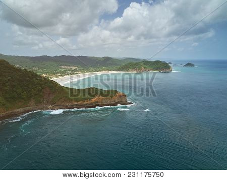 Ocean Shore Line In Nicaragua. Travel In Central America Theme