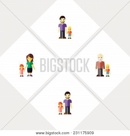 Icon Flat Relatives Set Of Grandpa, Mother, Daugther  Objects. Also Includes Family, Daugther, Fathe