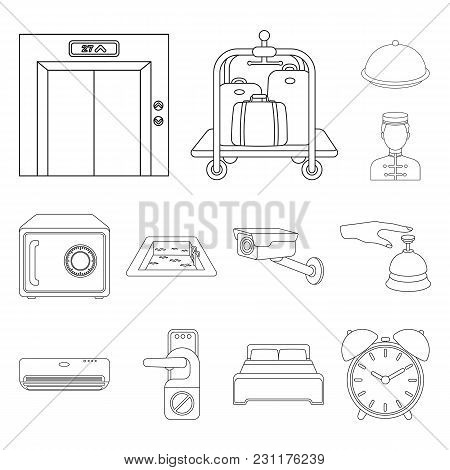 Hotel And Equipment Outline Icons In Set Collection For Design. Hotel And Comfort Vector Symbol Stoc