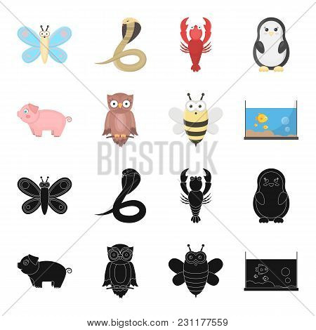 An Unrealistic Black, Cartoon Animal Icons In Set Collection For Design. Toy Animals Vector Symbol S