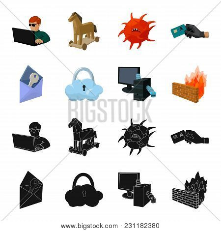 System, Internet, Connection, Code .hackers And Hacking Set Collection Icons In Black, Cartoon Style