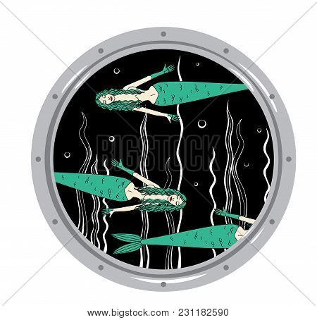 Vector Image Of A Group Of Mermaids In The Window