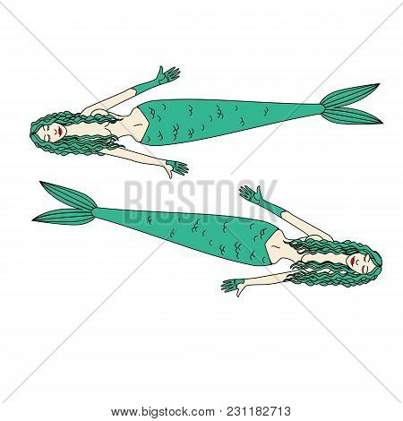 Vector Image Of Two Mermaids With Green Hair