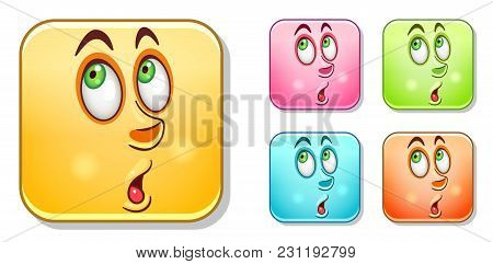 Surpised Male Emoji. Emoticons Collection. Colorful Smiley Set. Avatar Symbol, Internet Message Or C