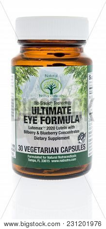 Winneconne, Wi -  27 February 2018: A Bottle Of Natural  Nutra Ultimate Eye Formula On An Isolated B