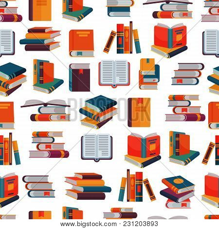 Books Vector Stack Of Textbooks And Notebooks On Bookshelves Reading Literature In Library Or Bookst