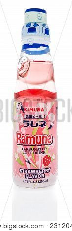 Winneconne, Wi - 27 February 2018:   A Bottle Of Kinura Ramune Carbonated Soft Drink In Strawberry F