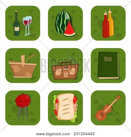 Barbecue Party Products Bbq Grilling Kitchen Outdoor Family Time Cuisine Lunch Vector Illustration. 