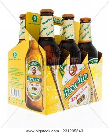 Winneconne, Wi - 7 March 2018: A Six Pack Of Beerlao Beer On An Isolated Background.