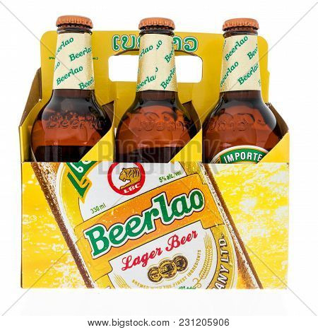 Winneconne, Wi - 7 March 2018: A Six Pack Of Beerlao Beer On An Isolated Background.
