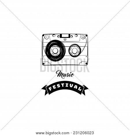 Audio Cassette Icon. Audio Tape. Music Store Shop Festical Logo. Vector Illustration. Music Symbol.
