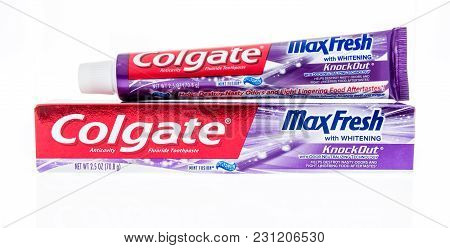 Winneconne, Wi - 9 March 2018: A Package Of Colgate Max Fresh Tooth Paste On An Isolated Background.