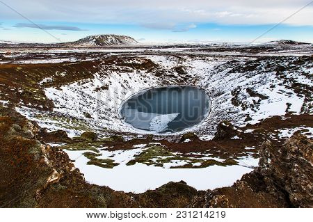 Kerio, Volcanic Crator,  In Winter Under Blue Sky
