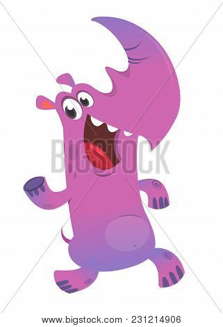 Happy Cartoon Rhino Character Icon. Wild Animal Collection. Vector Illustration Of Rhino Running And
