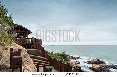 The Wooden Walkway By The Sea, Dongshan Island, Zhangzhou, China.