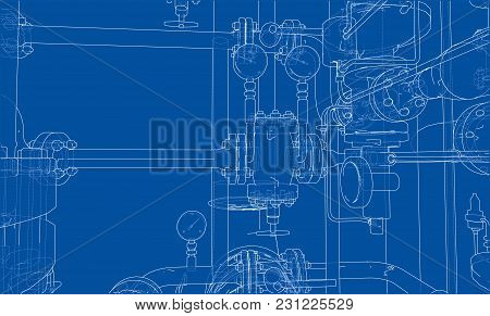 Sketch Industrial Equipment. Eps 10 Vector Format. Vector Rendering Of 3d