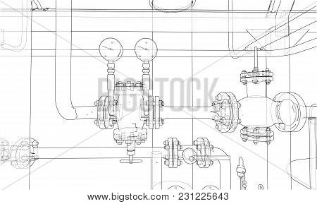 Sketch Industrial Equipment. Eps 10 Vector Format. Vector Rendering Of 3d