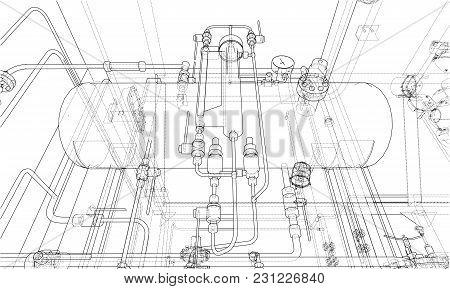Sketch Industrial Equipment. Eps 10 Vector Format. Vector Rendering Of 3d