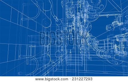 Sketch Industrial Equipment. Eps 10 Vector Format. Vector Rendering Of 3d