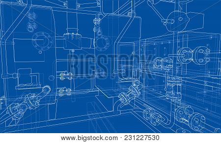 Sketch Industrial Equipment. Eps 10 Vector Format. Vector Rendering Of 3d