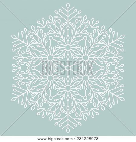 Round Vector Snowflake. Abstract Winter Ornament. Fine Swhite Nowflake