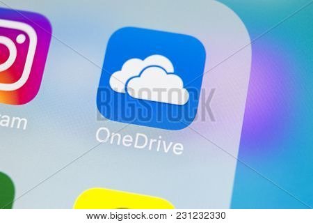Sankt-petersburg, Russia, March 14, 2018: Microsoft Onedrive Application Icon On Apple Iphone X Scre