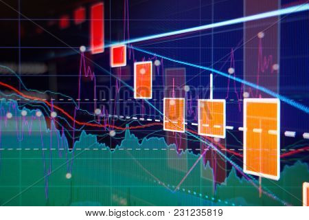 Stock market down -  red candle graphs and charts - Finance concept