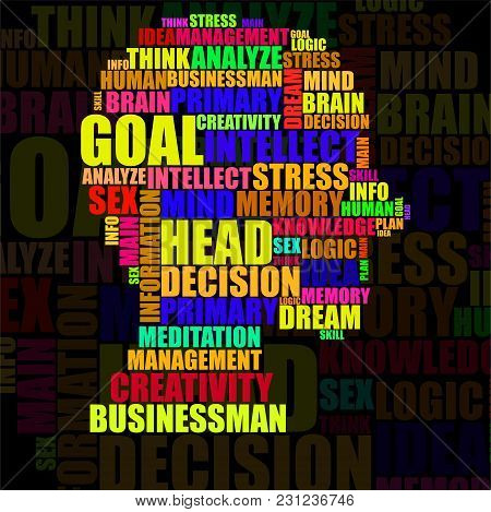 Abstract Colorful Silhouette Human Head Of Words