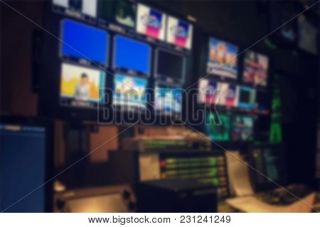 Blurred Picture Video Switch Of Television Broadcast, Working With Video And Audio Mixer, Control Br