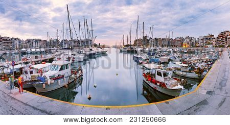 Piraeus Marina During Morning Blue Hour. The Port Of Piraeus, The Largest Greek Seaport And One Of T
