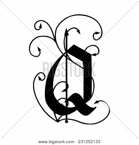 Letter Q  With Arrows Isolated On White Background