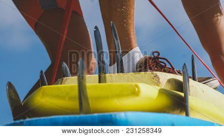 Surf Equipment In The Shop. Surfing As A Sport Discipline All Over The World