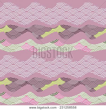Seamless Pattern Dragon Fish Scales Simple Nature Background With Japanese Wave Circle Pattern Brown