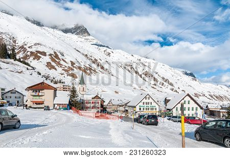 Realp, Uri, Switzerland - December 12, 2011: View Of Realp In Winter, Is A Small Village Close To Th