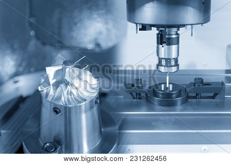 The Abstract Scene Of Cmm Machine Calibration With The Ring Gauge And The Turbine Parts.precision Pa