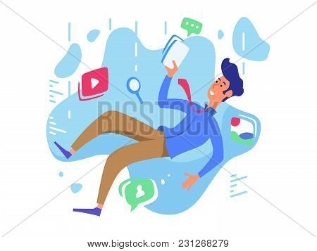 Surfing Web Network, Video, Communication And Music. Internet Chasm. Vector Illustration