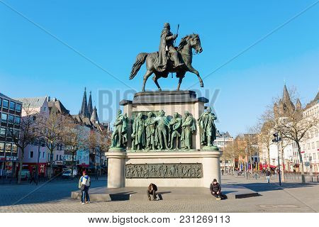 Equestrian Statue On The Heumarkt In Cologne, Germany
