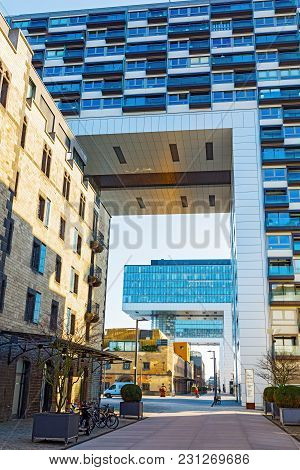 Famous Crane Houses At The Rheinauhafen In Cologne, Germany