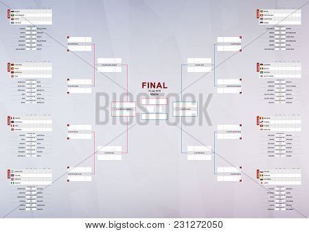 Tournament Schedule, Football Bracket On Abstract Background. Size A2 Ready For Print. Vector Illust