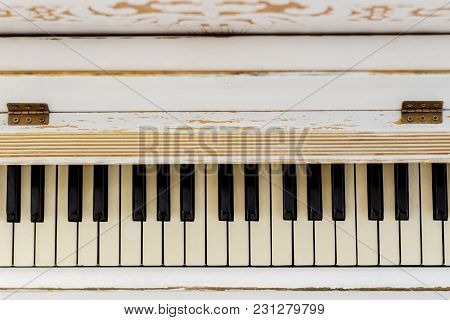 Piano Close-up, Musical Instrument. Learn To Play The Instrument At Home. White Large Piano. Piano K