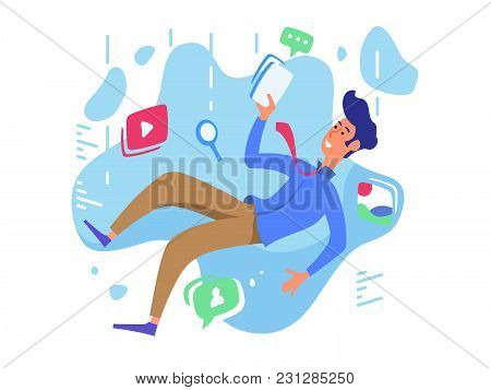Surfing Web Network, Video, Communication And Music. Internet Chasm. Vector Illustration