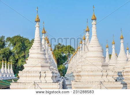Sandamuni Pagoda Stupas Tops In Mandalay, Myanmar