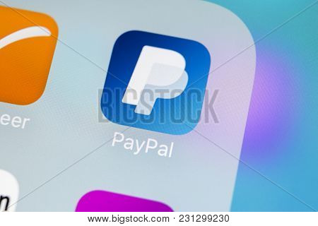 Sankt-petersburg, Russia, March 15, 2018: Paypal Application Icon On Apple Iphone X Smartphone Scree