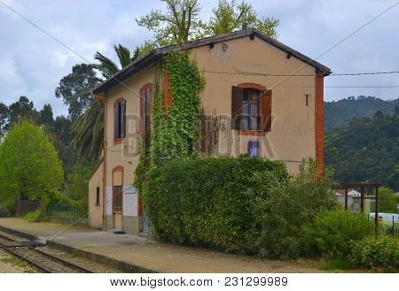 The Railway Station In Barchetta, Corsica, France